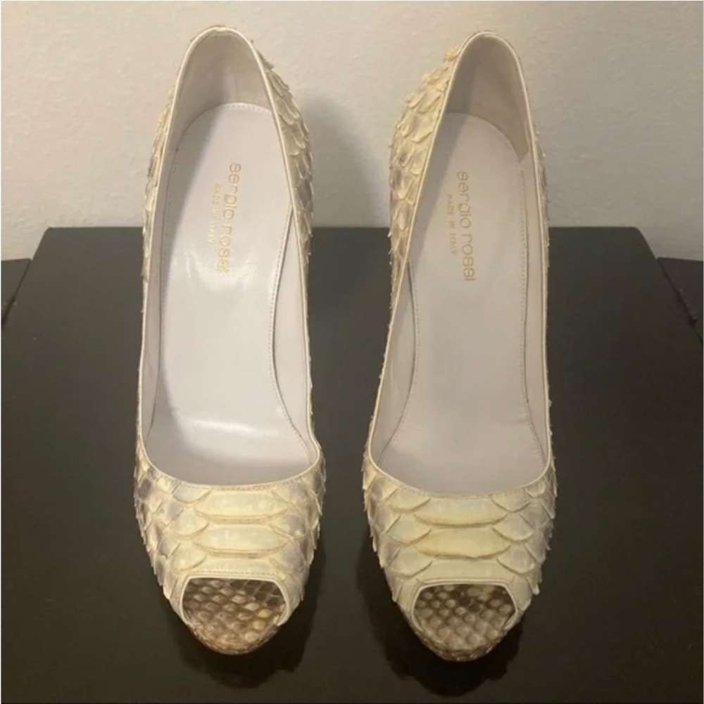 🐍 Sergio Rossi snake skin Peep Toe 38  python + Michael Kors Clutch! - Picture 6 of 16